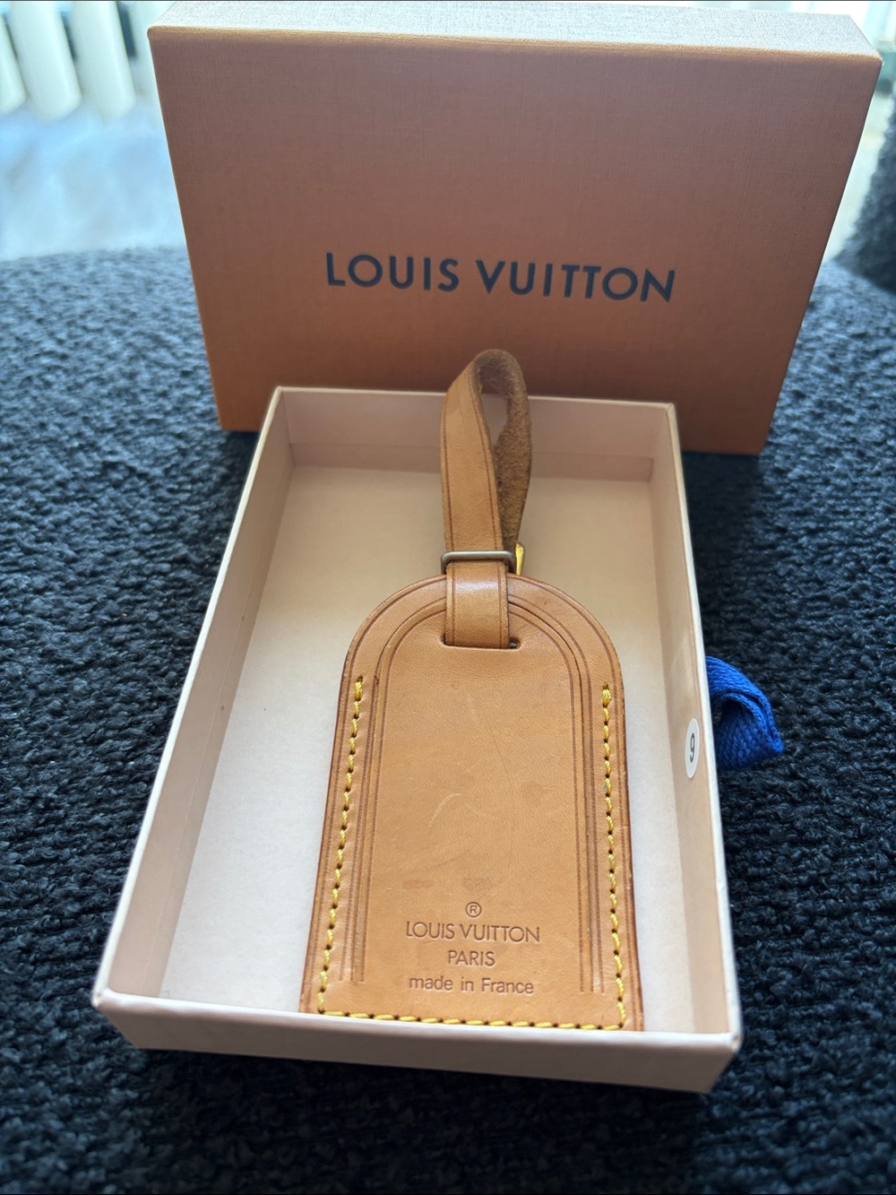 Authentic Louis Vuitton Vachetta Leather Luggage Tag with authentic LV box.